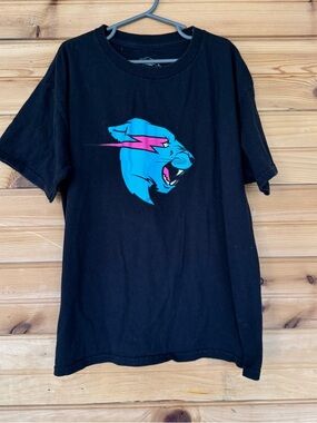MR BEAST | Boys Black Graphic Tee Shirt Size 12Y EUC